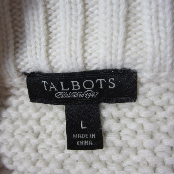 Talbots Cardigan L Ivory Lambswool Angora Soft Textured Knit Mock Neck‎ Preppy - Picture 9 of 10